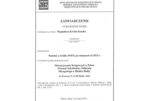 Podatek u źródła (WHT) po zmianach od 2023
