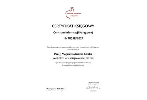Certyfikat księgowy C.I.K.